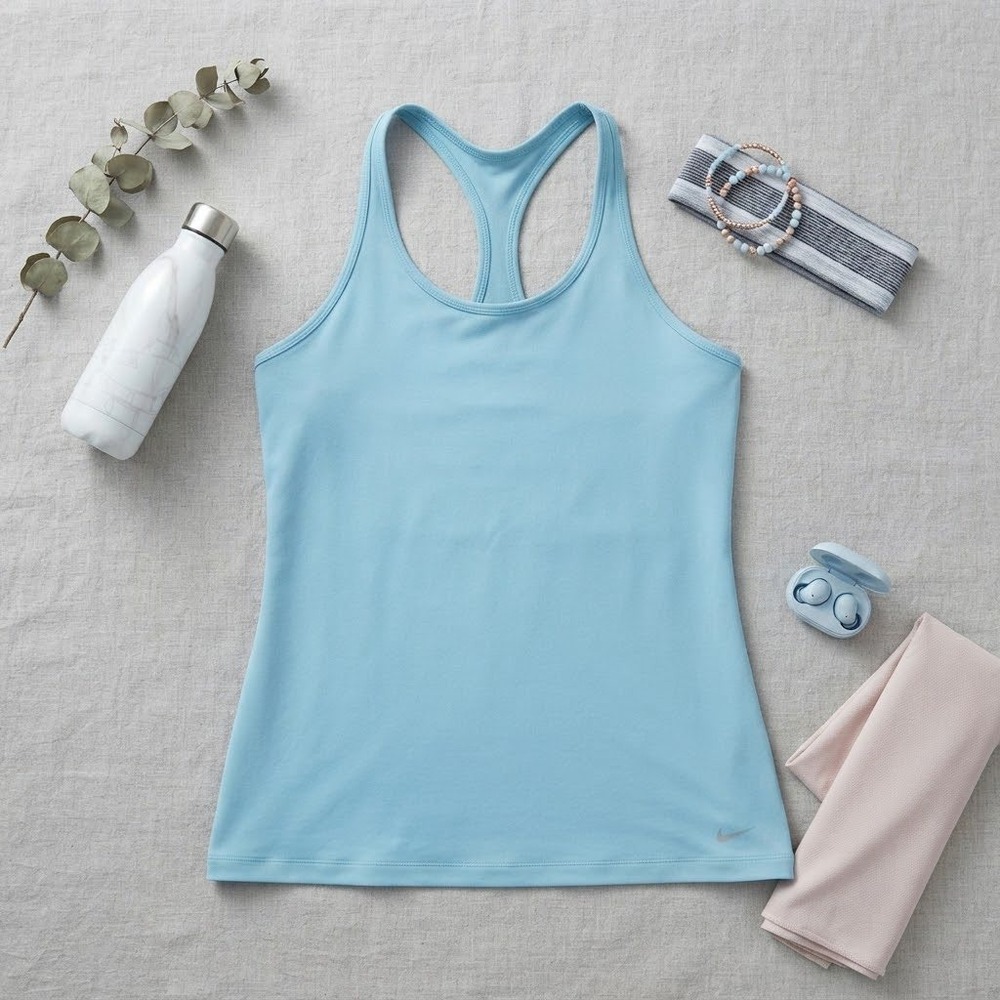 Nike Dri-FIT Racerback Tank Top Womens Large Light Blue Slim Fit Athletic Yoga